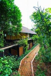 Giữa lưng chừng núi, một ngôi nhà "rất Tây Bắc", mang nét phóng thoáng phồn thực của thiên nhiên